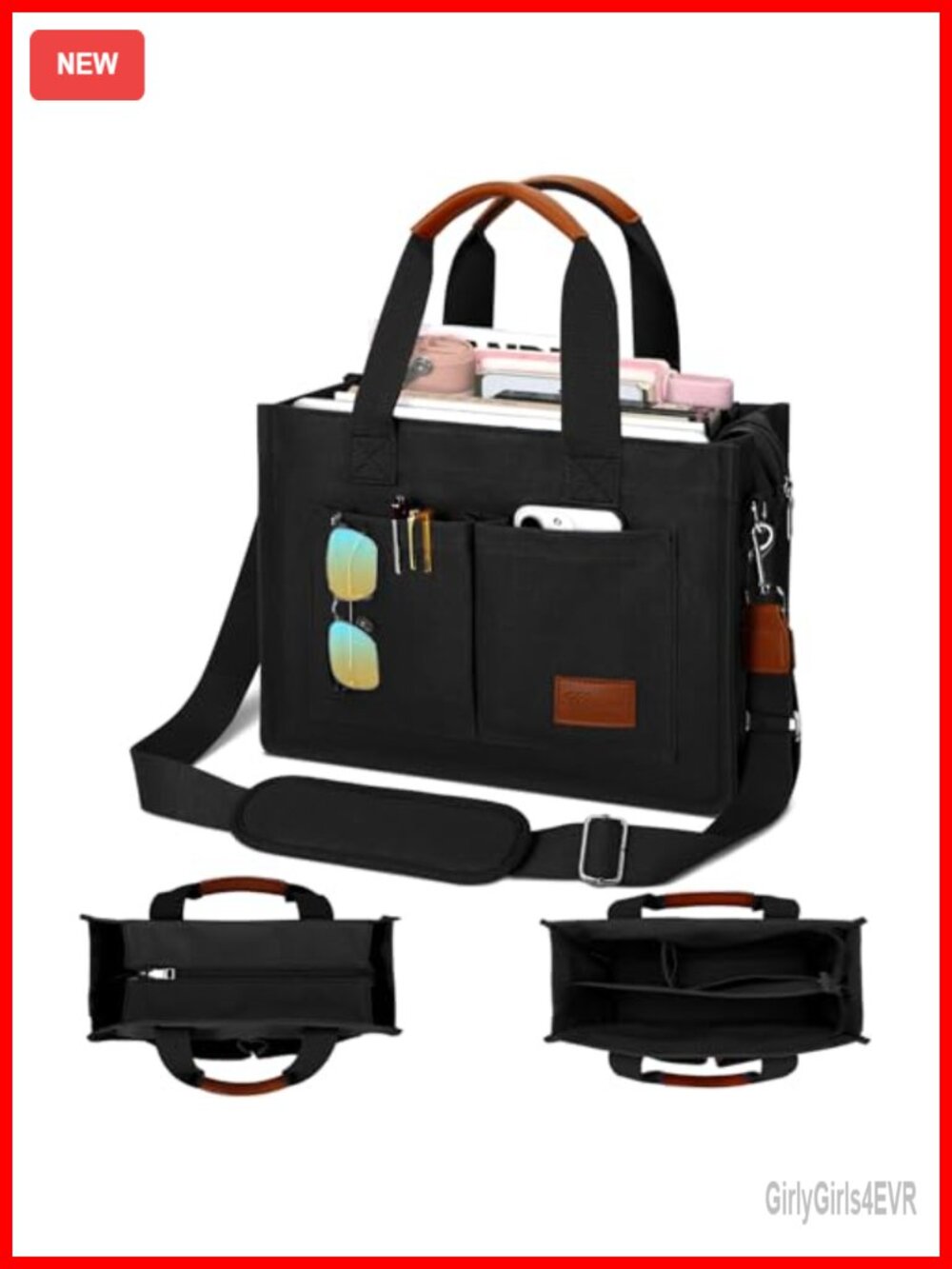 Large Canvas Tote Bag Women Zipper Compartments Crossbody Work Messenger Purse
